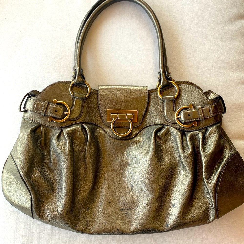 Authentic Salvatore Ferragamo metallic leather